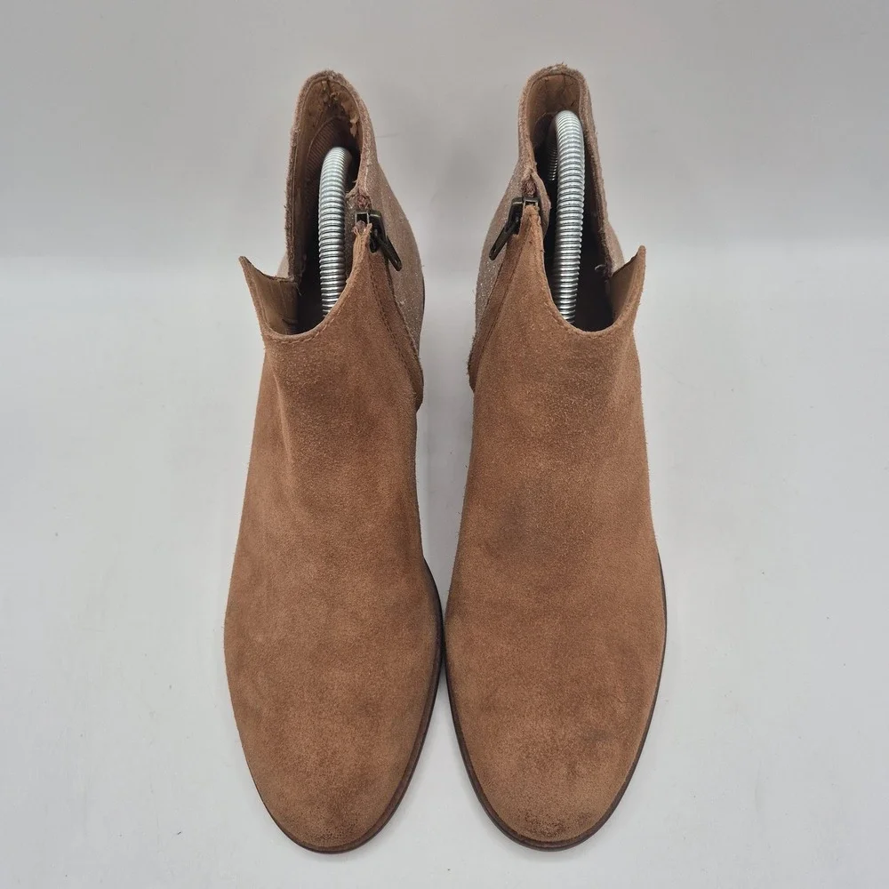 Frye and Co Boots Womens Size 9 Brown Suede Glitter Ankle Side Zip Western Style